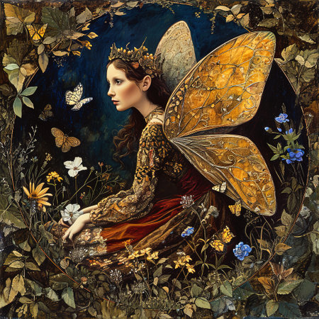 flying fairy with blonde hair and butterfly wings.の素材