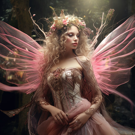 flying fairy with blonde hair and butterfly wings.の素材