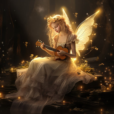 flying fairy with blonde hair and butterfly wings.の素材