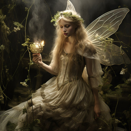 flying fairy with blonde hair and butterfly wings.の素材
