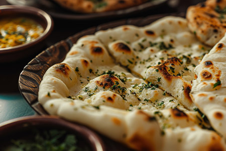 Traditional Indian food garlic naan, Indian freshly baked bread,の素材