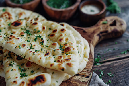 Traditional Indian food garlic naan, Indian freshly baked bread,の素材