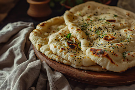 Traditional Indian food garlic naan, Indian freshly baked bread,の素材