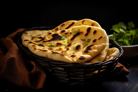 Traditional Indian food garlic naan, Indian freshly baked bread,の素材