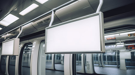 The layout of an empty placeholder advertising banner. An empty template for an internal billboard in the hall of the railway station.の素材