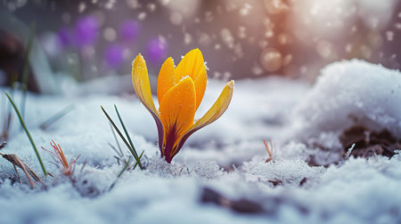 Delicate purple saffron flowers close-up. Rare purple and white striped crocus Pickwick grow on a flowerbed. Saffron harvest season. Beautiful floral background.の素材