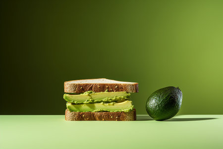 Healthy avocado toasts with rye bread, sliced avocado, cheese, pumpkin, nut and sesame for breakfast or lunch. Vegetarian food. Vegan menu. Food recipe background. Close up.の素材