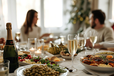 Happy multi-generation family enjoying in a lunch together at home. The concept of family valuesの素材