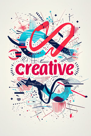A postcard with the word "Creative". Design of albums, notebooks, banners. Vector illustration.の素材
