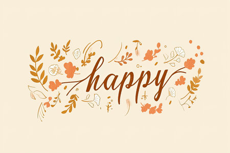 A postcard with the word "Happy". Design of albums, notebooks, banners. Vector illustration.の素材