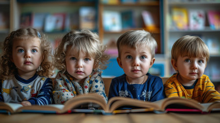 Children in Kindergarten at a reading lessonの素材