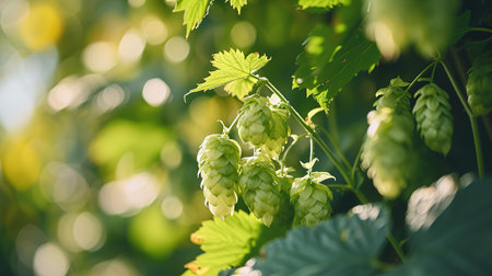 Close up shot of an young successful farmer is collecting directly from biological plants raw hop flowers used for high quality beer production in ecological craft breweryの素材
