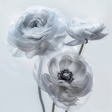 Abstract Ranunculus petals, black and white illustration. Illustration for design, for paintingsの素材