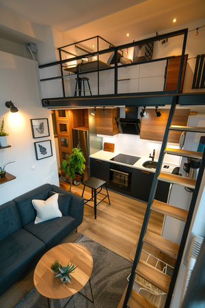 Tiny apartment with space saving solutions, Interior Designの素材