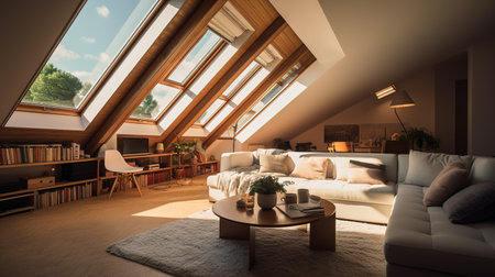 Design of the veranda space with furniture, Mountain house, Modern architecture, interior, Living roomの素材