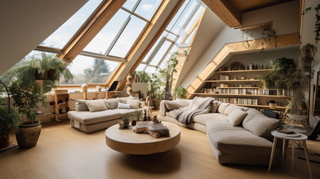 Design of the veranda space with furniture, Mountain house, Modern architecture, interior, Living roomの素材