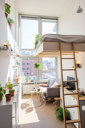 Tiny apartment with space saving solutions, Interior Designの素材