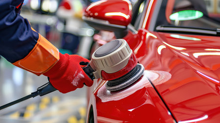 A man polishes a car. Selective focus.の素材