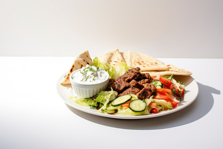 Kebab with pita bread, vegetable salad. Image for cafe menu, Bannerの素材