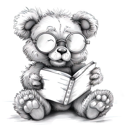 Funny teddy bear, Kids coloring Book, black and white Illustrationの素材
