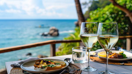Dinner with wine on an Exotic Coastの素材