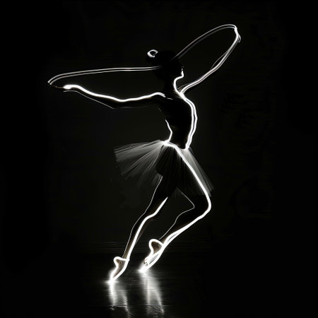 Ballerina silhouette on black backgroundの素材