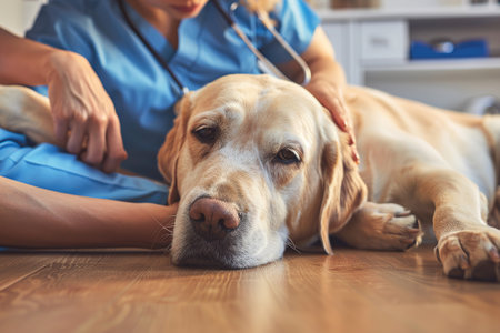 Veterinarian doctor making check-up of the dog. World Veterinarian Dayの素材