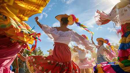Cinco de Mayo Holiday. Mexican traditional dancers Couple in the parkの素材
