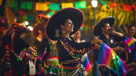 Cinco de Mayo Holiday. Mexican traditional dancers Couple in the parkの素材