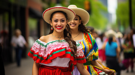 Cinco de Mayo Holiday. Mexican traditional dancers Couple in the parkの素材