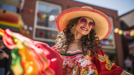 Cinco de Mayo Holiday. Mexican traditional dancers Couple in the parkの素材