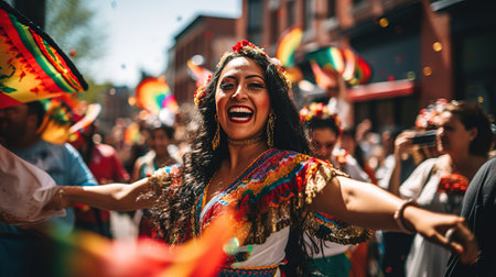 Cinco de Mayo Holiday. Mexican traditional dancers Couple in the parkの素材