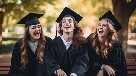 Happy students at Academic Regalia. The happy students successfully completed university and obtained a Master's degree.の素材