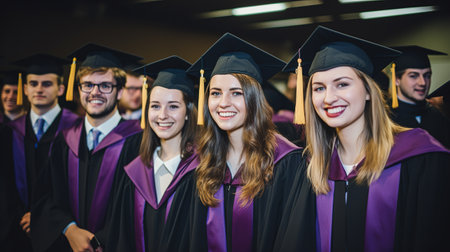 Happy students at Academic Regalia. The happy students successfully completed university and obtained a Master's degree.の素材