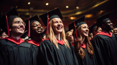 Happy students at Academic Regalia. The happy students successfully completed university and obtained a Master's degree.の素材
