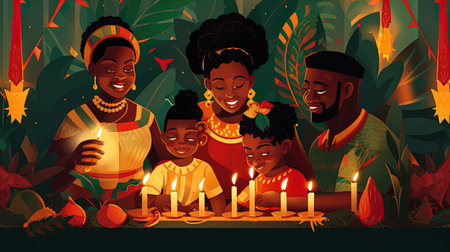 Illustration of the Kwanzaa African Holiday, The African-American festival, which is a week of New Year's Eve celebrations,の素材