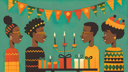 Illustration of the Kwanzaa African Holiday, The African-American festival, which is a week of New Year's Eve celebrations,の素材