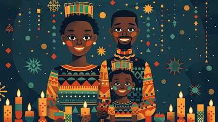 Illustration of the Kwanzaa African Holiday, The African-American festival, which is a week of New Year's Eve celebrations,の素材