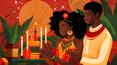 Illustration of the Kwanzaa African Holiday, The African-American festival, which is a week of New Year's Eve celebrations,の素材
