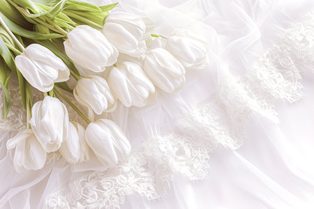 A delicate bouquet of Tulips in close-up. Spring flowers. illustration, design, drawing, postcardの素材