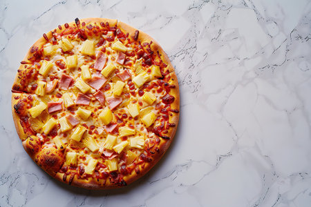 Hawaiian pizza with pineapple and ham. Image for cafe menu, Bannerの素材