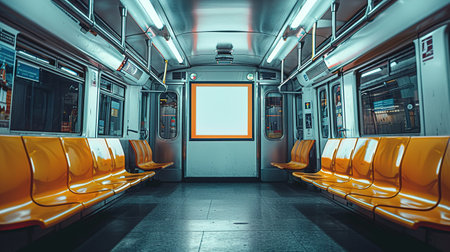 A white Mockup of an advertising stand on a Subway trainの素材