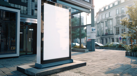 White Mockup of an advertising stand in the Cityの素材