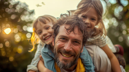 A happy family with Children, the Concept of Family and loveの素材
