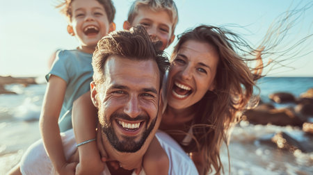 A happy family with Children, the Concept of Family and loveの素材