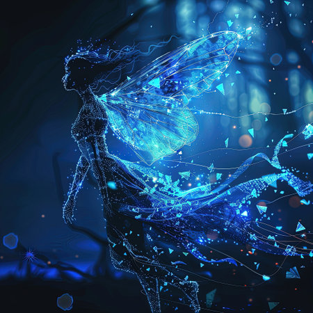 Flying Fairy with blonde hair and butterfly wings. Design of clothes, albums, notebooks. banners, postcardsの素材