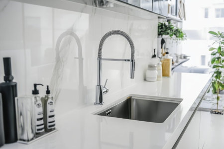 Kitchen water mixer. Water tap made of chrome material,の素材