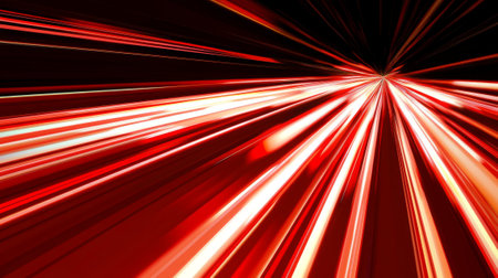 Abstract red lines depicting the speed of the road in red. Red light trails on a dark background, with a high speed and fast motion blur effect.の素材