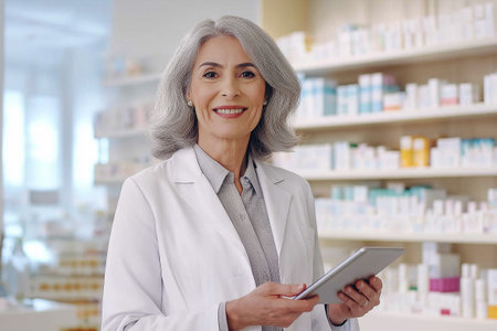 A beautiful female pharmacist in the workplace.の素材