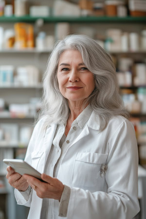 A beautiful female pharmacist in the workplace.の素材
